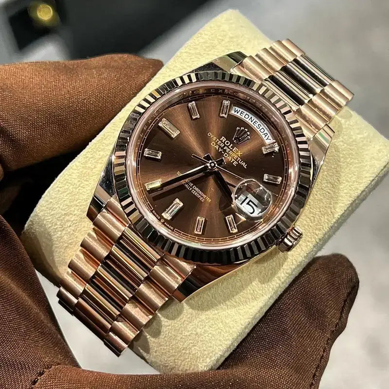 RLX DAYDATE ROSE GOLD CHOCLATE DAIL